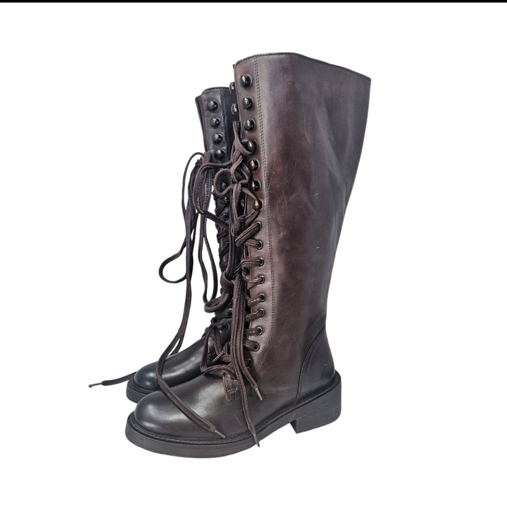 NEW Vintage Foundry Co 6.5 Brown Leather Tall Lace Up Boot Western Boho